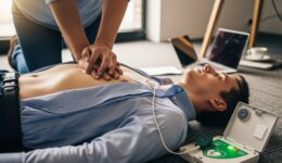Arbeitsplatz AED und Thoraxkompressionen